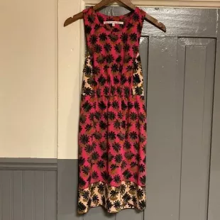 Pink & Black Floral Print Cinched Waist Sleeveless Mini Dress