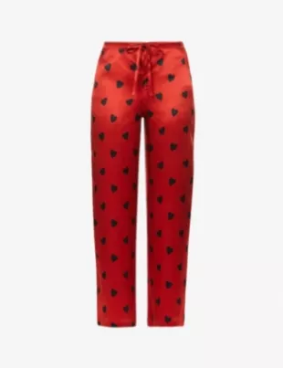 Hart Heart Print Silk Pyjama Trousers