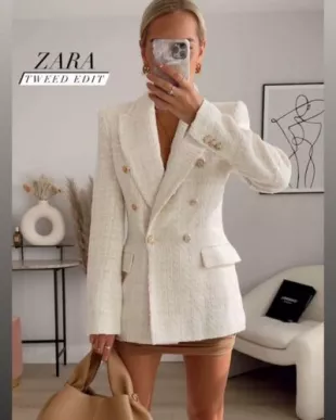 Zara - Textured Double Breasted Blazer