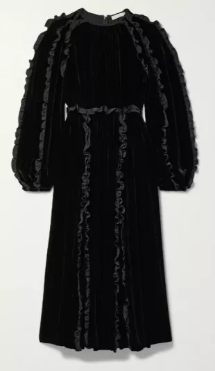 Ariane Ruffled Velvet Midi Dress