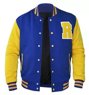 Mens R Logo Blue & Yellow Varsity Letterman Baseball High School College Bomber KJ APA Jacket