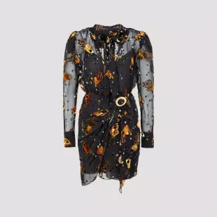 Goldfish Embroidered Sheer Mini Wrap Dress