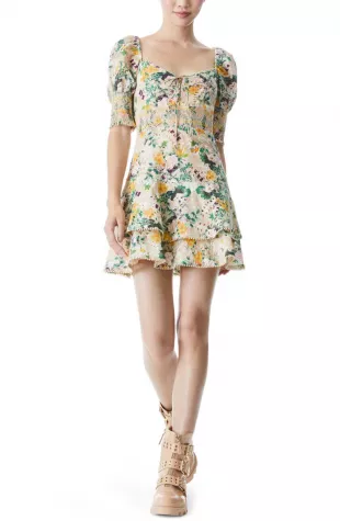 NWT Alice + Olivia Crawford Sweetheart Tiered Floral Mini Dress - 2024 Embroidered