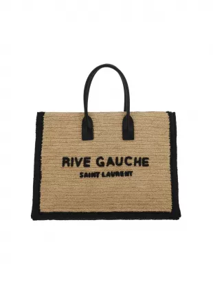 Saint Laurent Rive Gauche Emroidered Raffia Tote Bag Beige in