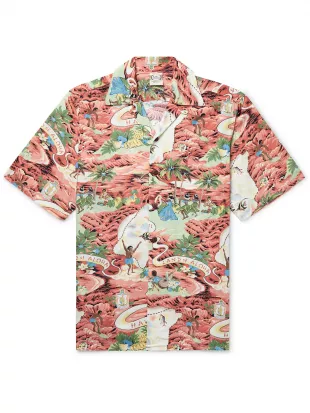 Convertible Collar Printed Cotton Blend Shirt