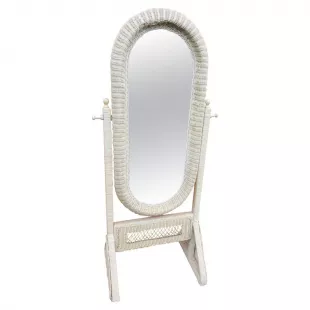 Vintage White Wicker Cheval Standing Mirror