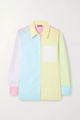 Martha Mixed Stripe Stretch Cotton Button-up Shirt In Multi