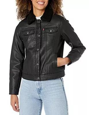 Classic Sherpa Lined Trucker Jacket (Standard & Plus Sizes), Black, Large