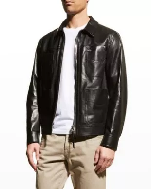 Smooth Leather Blouson Jacket