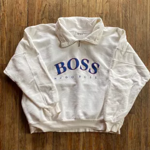 Vintage 90s Big Logo Spell Out White Half Zip Sweatshirt