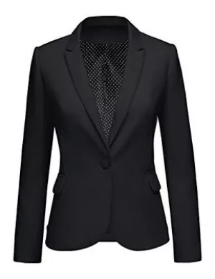 Women's Black Notched Lapel Business Casual Pockets Work Office Blazer Jacket Suit
