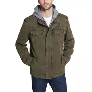 Men's Washed Cotton Hooded Military Jacket