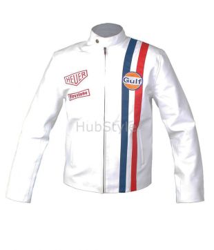 Le Mans Steve McQueen Gulf  White Genuine Leather / Faux Biker Jacket | eBay