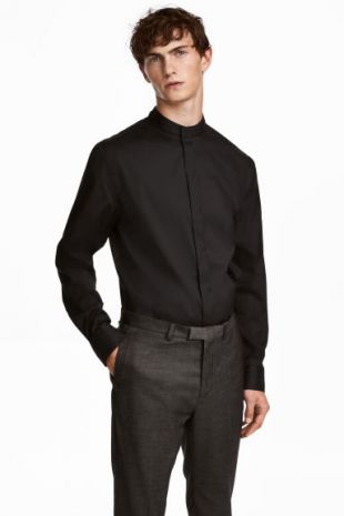 Chemise à col mao Slim fit   Noir   HOMME | H&M FR