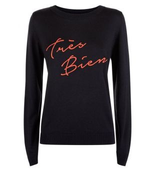 Pull noir à broderie « Très Bien »