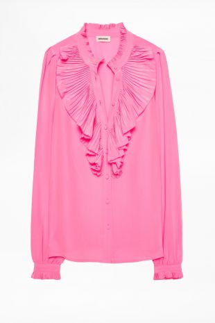 Chemise à volants rose