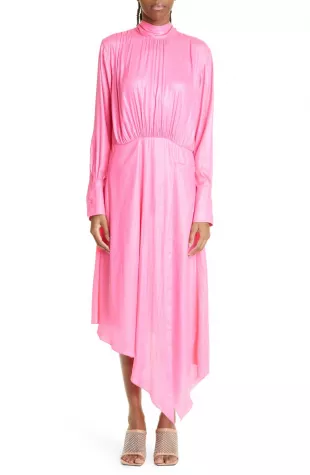 Stella McCartney - Shimmer Long Sleeve Asymmetric Hem Dress