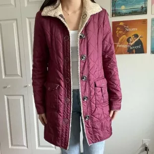 Knee Length Maroon Quilted Coat