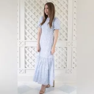 Antonio Melani x Born on Fifth Belmondo Puff Sleeve Tile Print Ankle Length  Dress worn by Mary Vaughn Lewis (Allison Gabriel) as seen in Sweet  Magnolias (S02E09) | Spotern