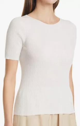 Camuto Rib Jewel Neck Short Sleeve Sweater