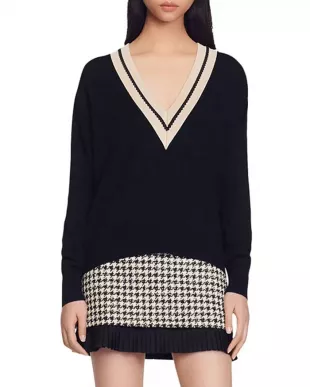 Black Wool-Cashmere V-Neck Sweater