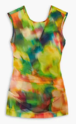 Ruched Printed Stretch Mesh Tank