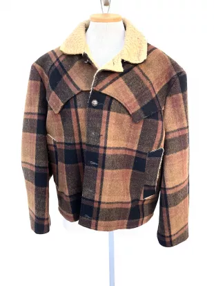 Vintage VTG 1950s 50s Westerner Brown Plaid Lined Coat worn