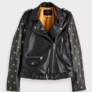 Star Embroidery Leather Jacket