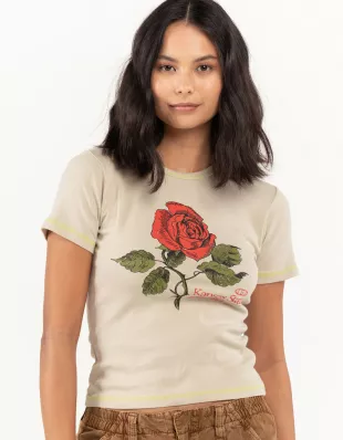 Bdg Urban Outfitters Kansas Rose Womens Baby Tee worn by Dana