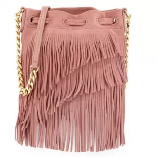 Suede Fringe Pouch Crossbody Bag