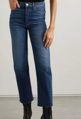 70s High Rise Stove Pipe Distressed Cropped Slim-Leg Jeans