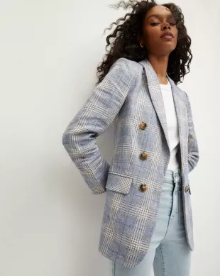 Veronica Beard - Beacon Plaid Linen Dickey Jacket Blue Multi