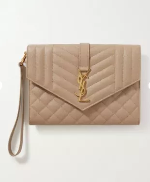 Saint Laurent - Envelope Quilted Textured-Leather Pouch