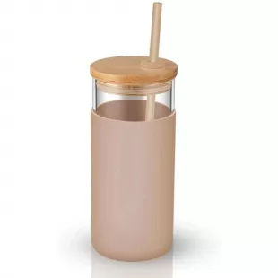 Glass Tumblers with Bamboo Lid and Straw Reusable Iced Coffee Cups