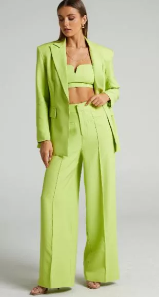 Show Po - Maida V-Front Crop Top And Wide Leg Pants Two Piece Set In Lime