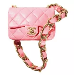 Flap Bag with Chunky Chain Strap Mini 22S Lambskin Coral Pink
