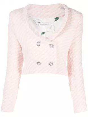 Women's Striped Cotton-Blend Tweed Cropped Blazer In Pink