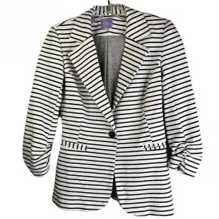 Striped Ruched Sleeve Blazer