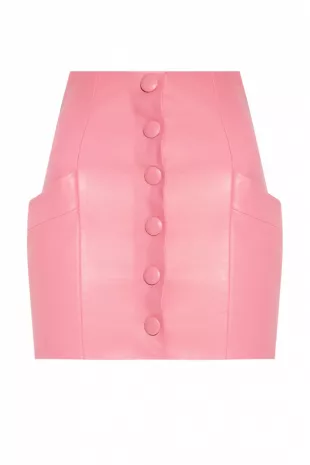 Pink High-Wasted Leather Skirt