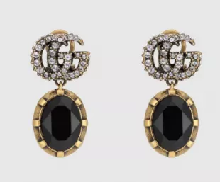 Double G Earrings with Black Crystals