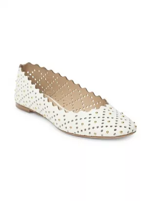 Lauren Perforated & Studded Leather Ballet Flats