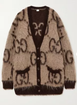 Oversized Reversible Jacquard-knit Mohair-blend Cardigan