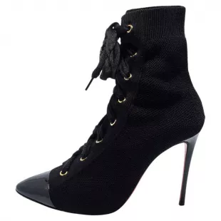 Black Knit Fabric Frenchie Ankle Boots