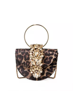 Brigitte Mini Jeweled Leopard Top-Handle Bag
