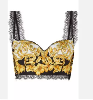 Lace-trimmed Printed Silk-twill Bustier Top