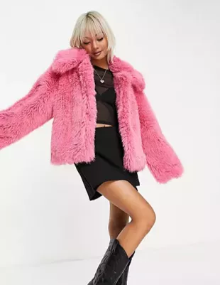 Short Fur Coat In Bright Pink