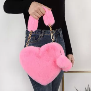 Faux Fur Winter Women Handbags Ladies Heart Shoulder Bag Love Handbags Bag