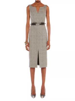 Prince Of Wales Check Wool-Blend Pencil Dress