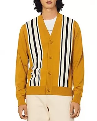 College Wool Striped Button Cardigan