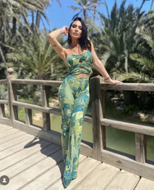 Green Printed Crop top and Trousers Co Ord Set